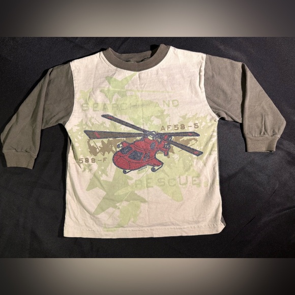 Healthtex Other - Healthtex Long Sleeve Rescue Helicopter Shirt - Cream and Brown Child Size 5